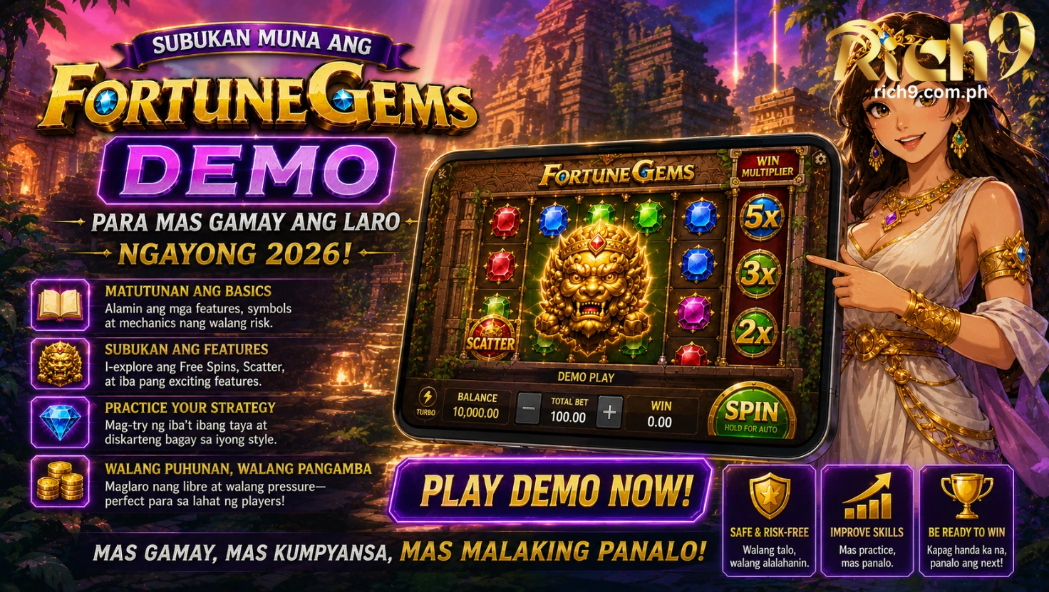 Subukan muna ang Fortune Gems Demo para mas gamay ang laro ngayong 2026